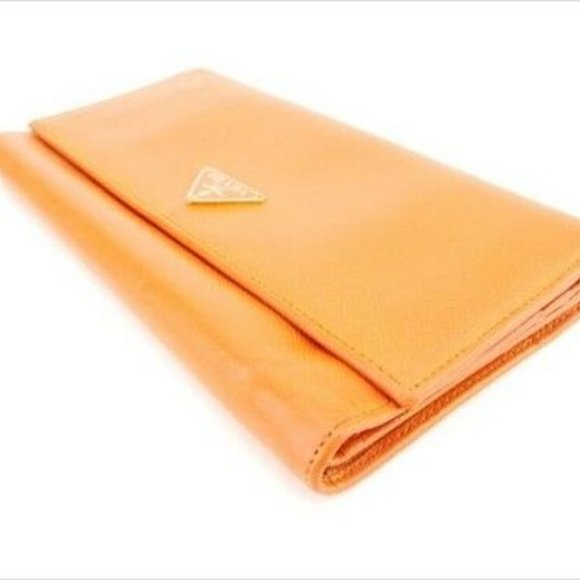 Prada Wallet Purse Long Wallet Orange leather Woman unisex Authentic Used - Picture 3 of 8